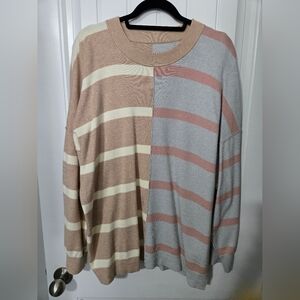 Striped Beige and Gray Women's Sweater